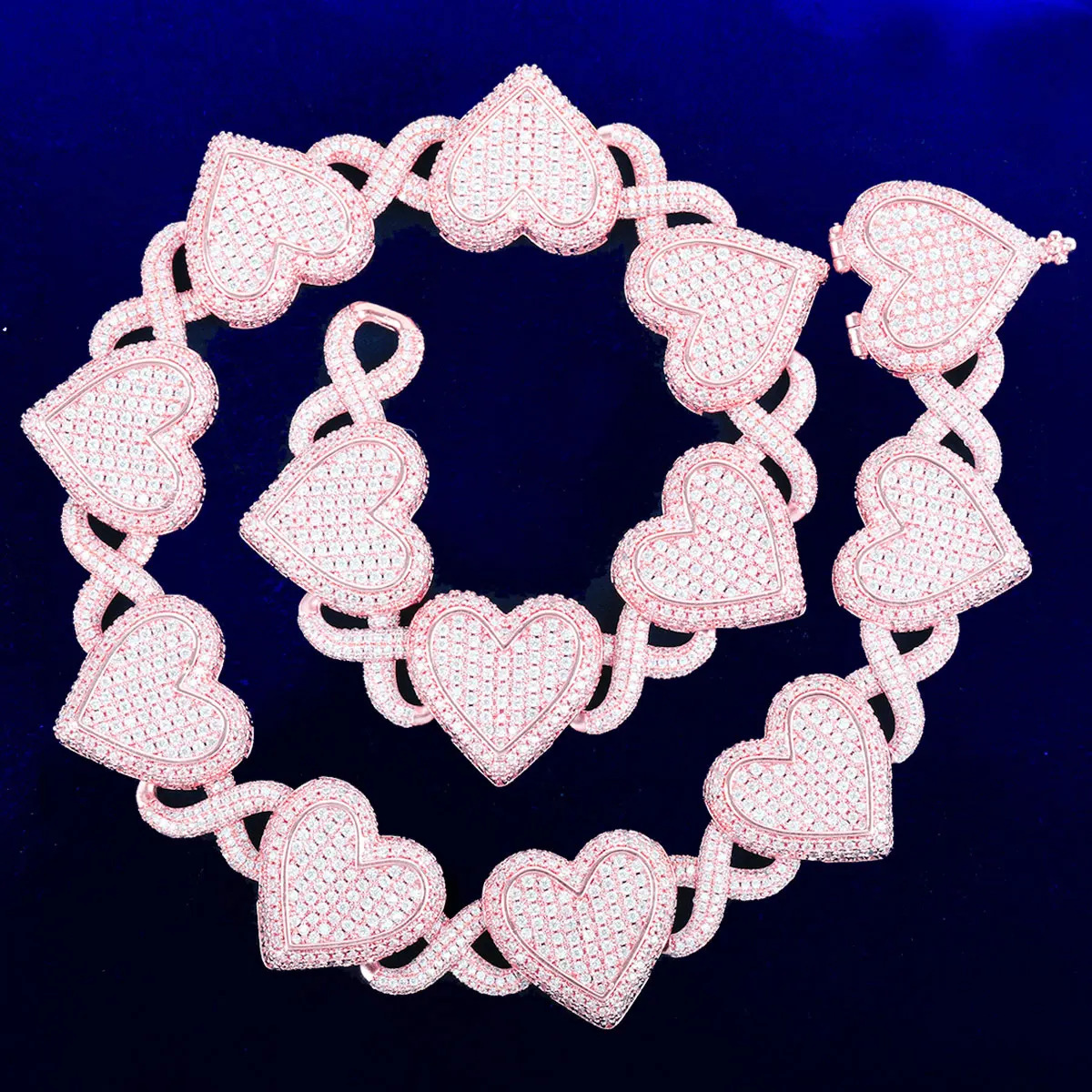 Trendy Copper Embedded Zircon Heart Shaped 8 Link Bracelet Unisex Hip Hop Punk Style Jewelry Fashion Accessory
