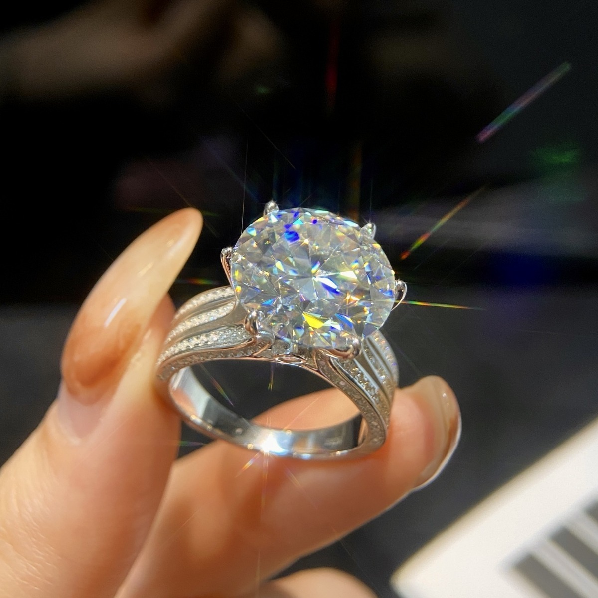 925 Sterling Silver Moissanite Round Rings