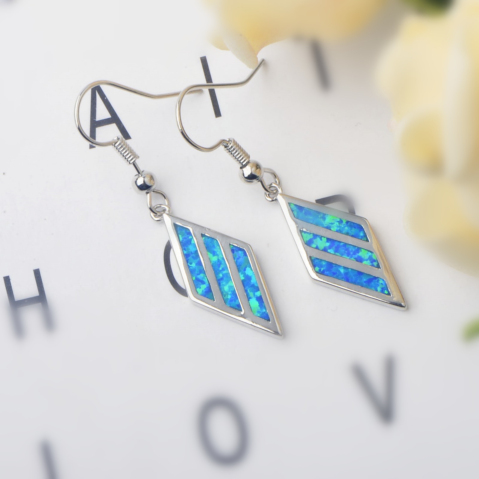 Delightful Diamond Shape Opal Earrings For Girls Cute Simple Style Copper Jewelry Accessories Tiktok Hot Sale