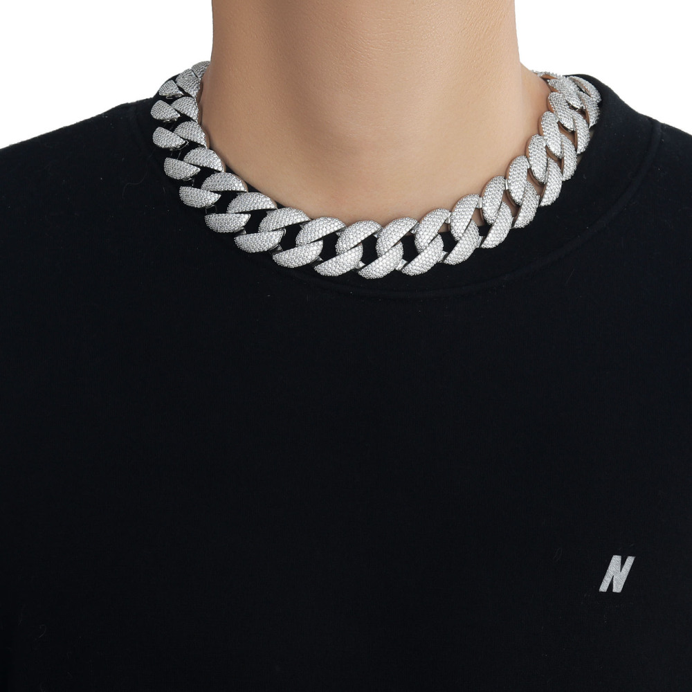 Qiji Hip Hop Necklace 22mm Wide Bubble Cuban Chain 5 Rows Diamond Personality Dominant Trendy Zircon Men's Jewelry Accessory