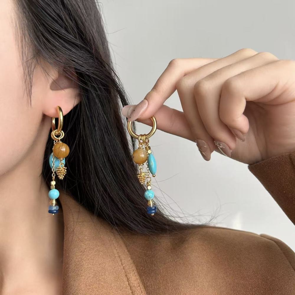 Vintage Pendant Earrings Vacation Travel Accessories Geometric Gold Plated