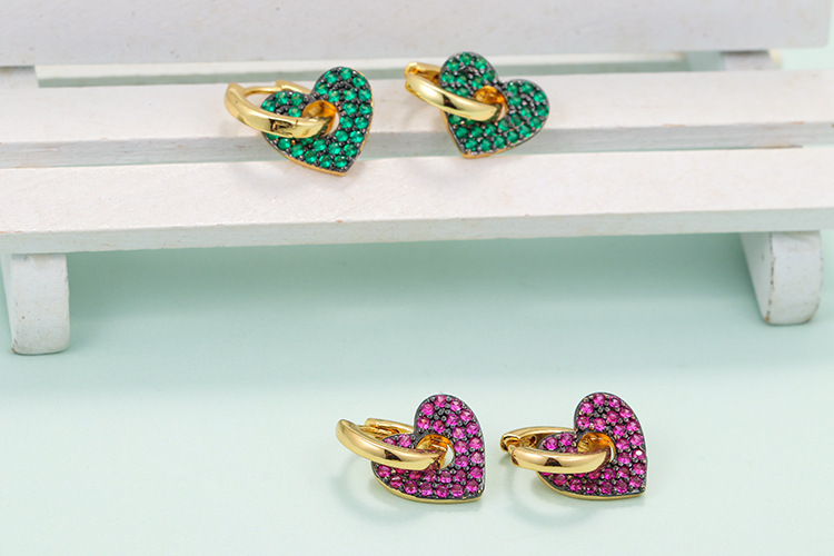 Wholesale Jewelry Micro-inlaid Zircon Heart Color Diamond Copper Earrings Nihaojewelry