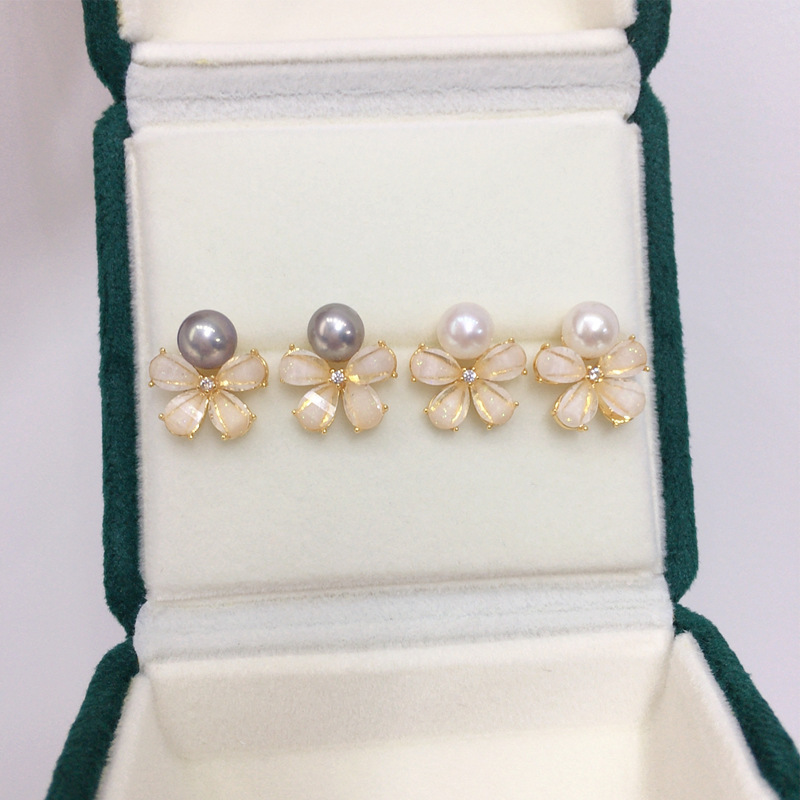 Natural Freshwater Pearl Earrings For Women 18K Gold Plated Flower Studs S925 Sterling Silver Posts Wedding Jewelry Accessories