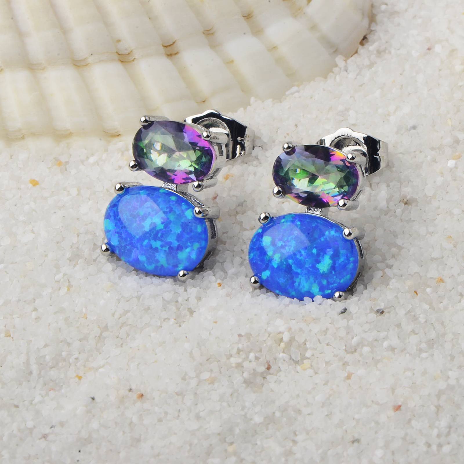 Hawaii Style Oval Shape TikTok Popular Ear Cuff Rings Opal Unisex Copper Material Jewelry Accessories Ear Rings Circular And Oval