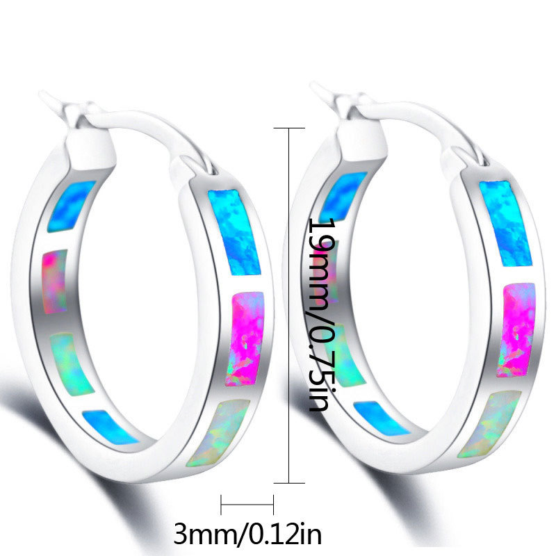 Blue Opal Stud Earrings Coated In White Gold Geometric Pattern Round Gemstone Jewelry Accessories For Women Tiktok Ins Style