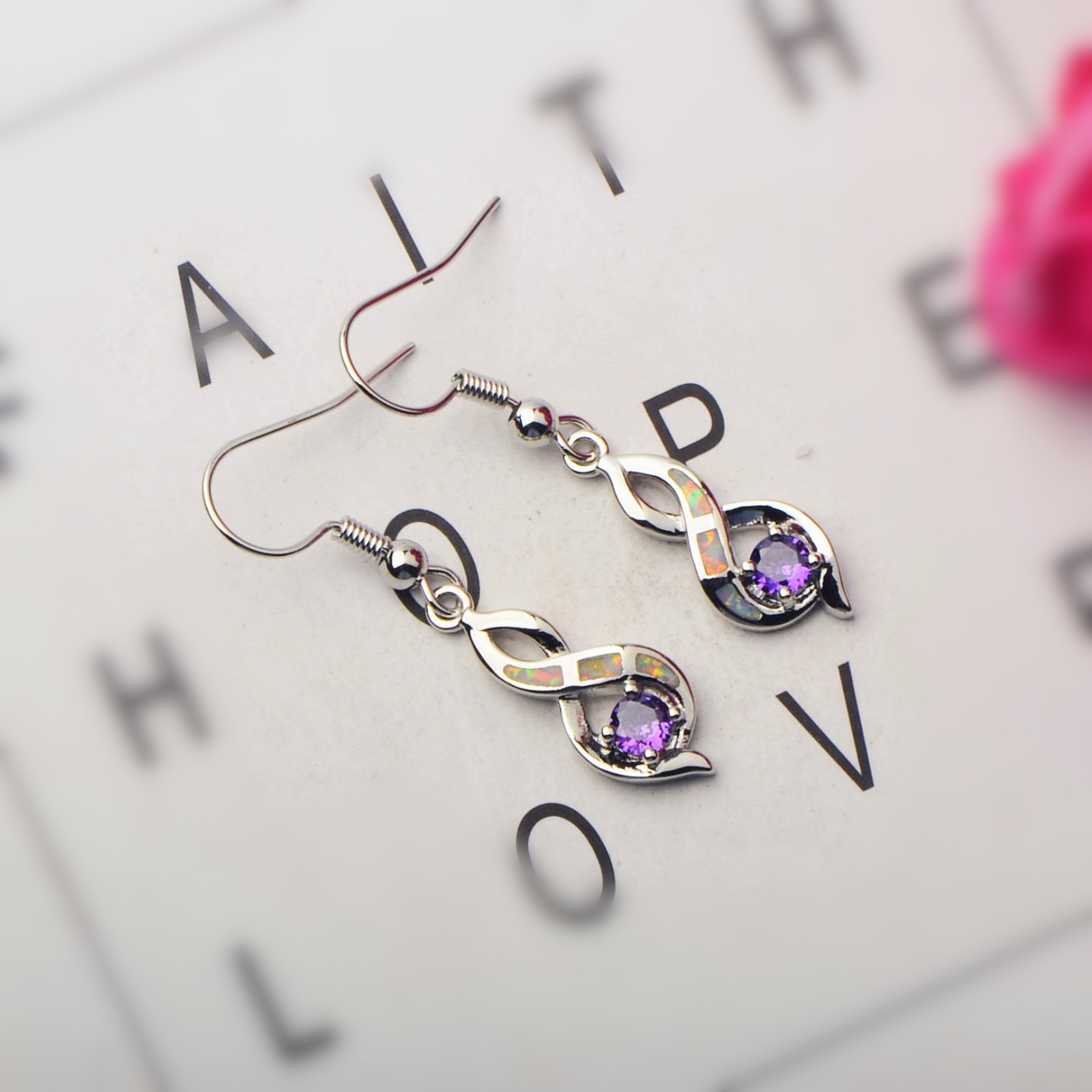 Beach Girl Heart Shaped Opal Earrings TikTok Trend Ocean Wind Sweet Style Geometric Pattern Copper Jewelry Accessories