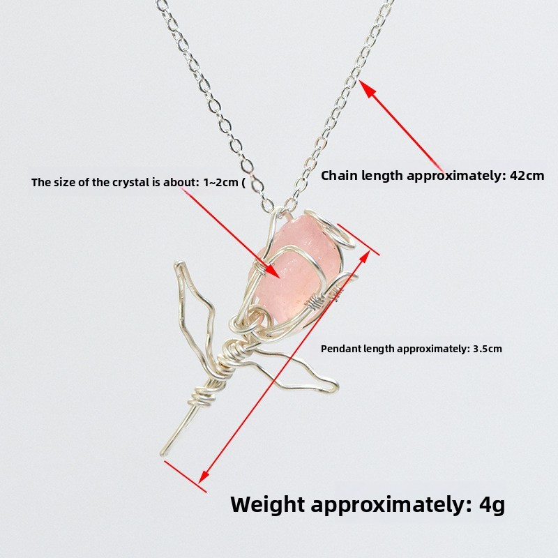 Handmade Silver Thread Pendant Natural Crystal Raw Stone Rose Shape Necklace Jewelry Accessories Factory Geometric Pattern Polished Rhodium Plated