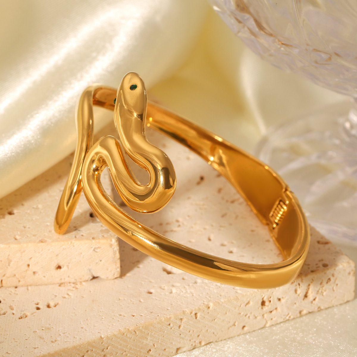 304 Stainless Steel Snake PVD Coated 18K Real Gold Plated Modern Style Artistic Waterproof Non Tarnish Gold Bangle