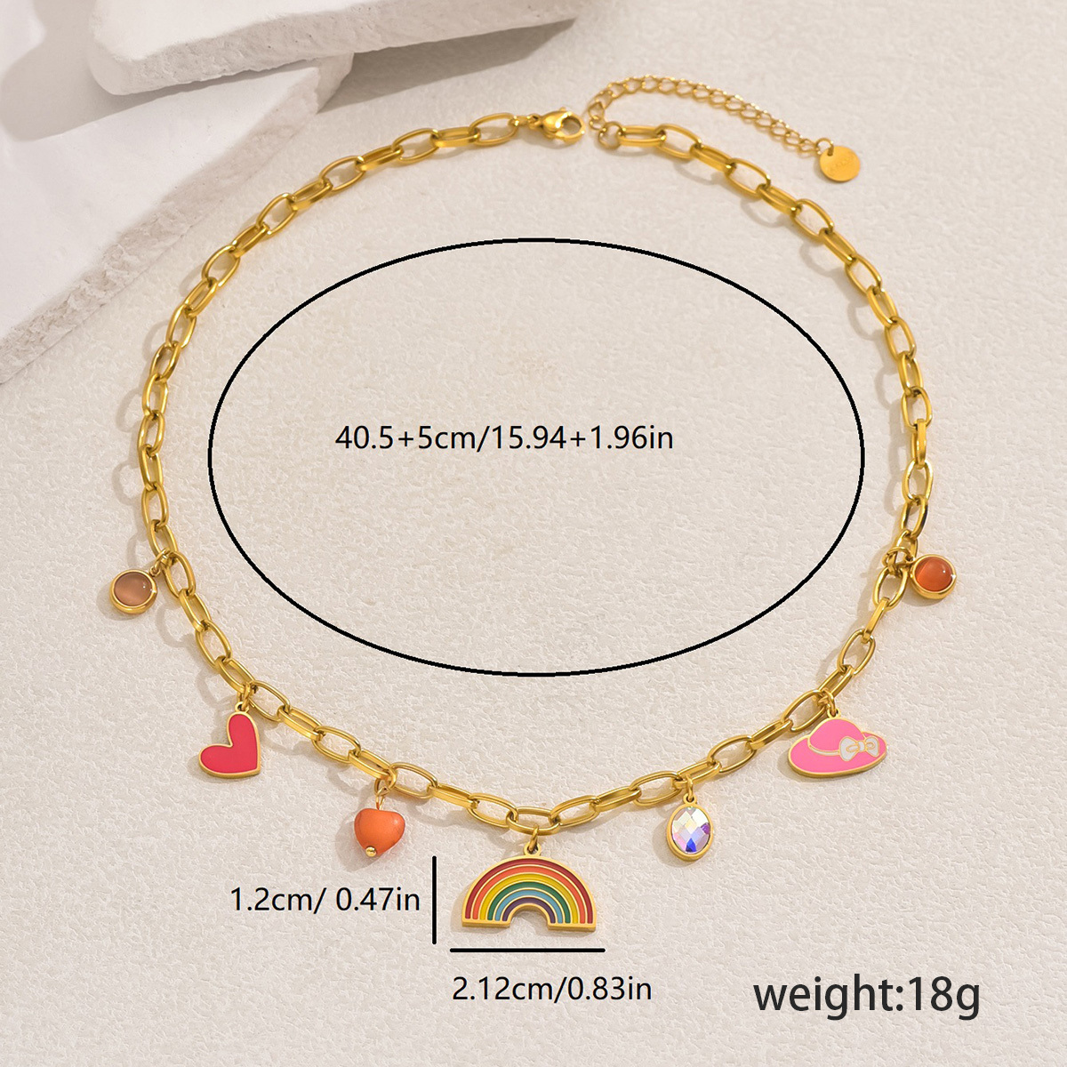 Wholesale Jewelry Casual Elegant Classic Style Rainbow Oval Heart Shape 201 Stainless Steel Zircon Multi Charms Necklace Paperclip Chain