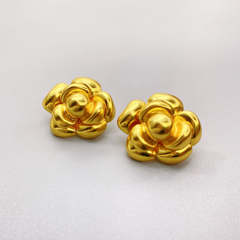 Fashionable Tea Rose Earrings Women's S925 Silver Needle Half-Matte Silver Color Floral Patterned Jewelry Accessories
