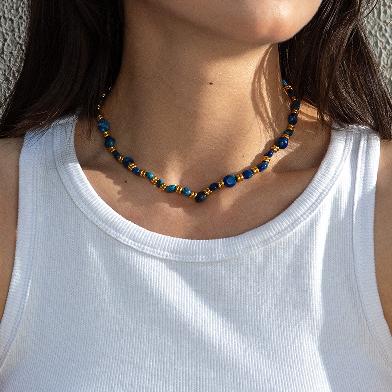 Vintage Natural Stone Beaded Necklace Short Irregular Design Geometric Mixed Material Women's Jewelry Accessories