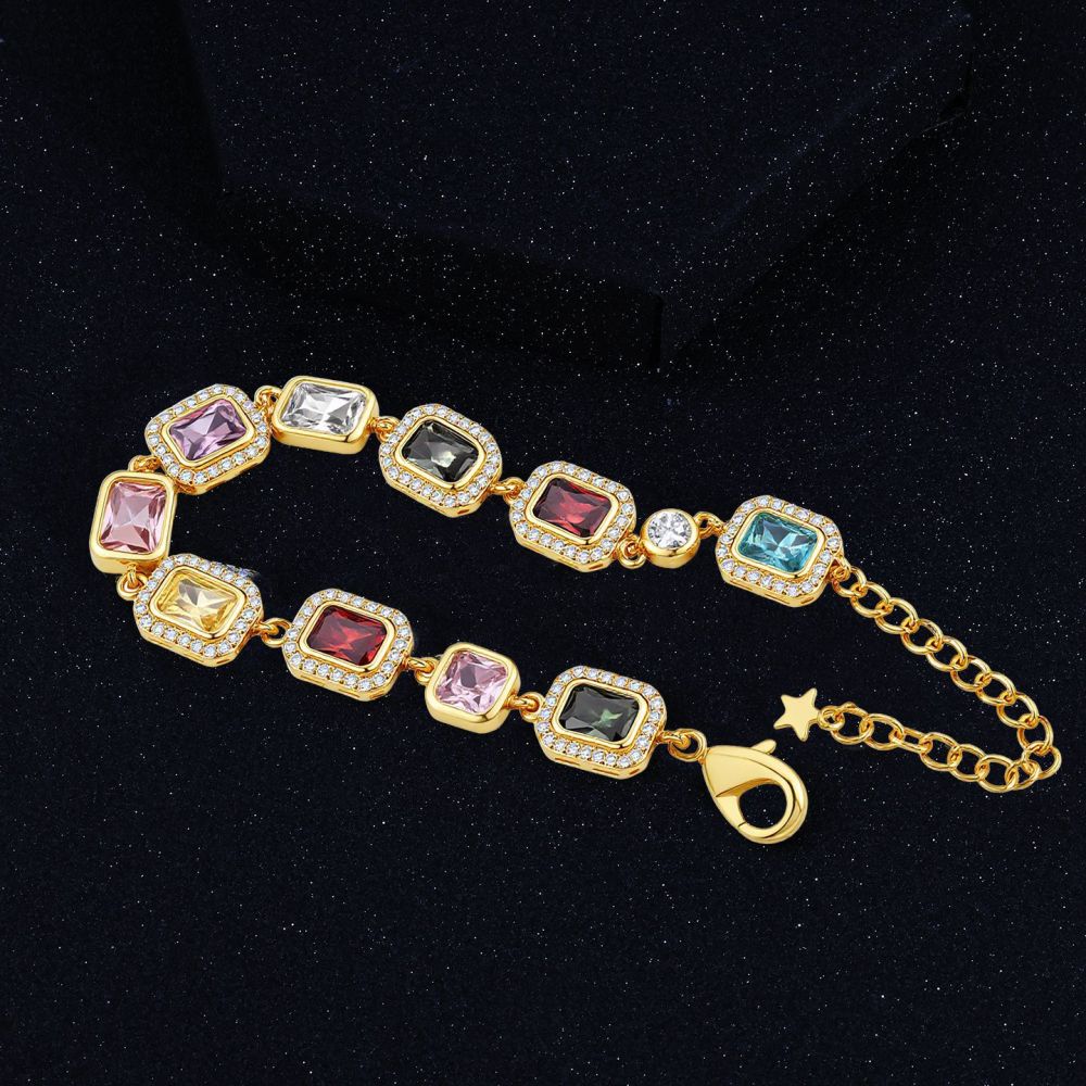 Colorful Gemstone Jewelry Set For Men And Women Hip Hop Style Zircon Necklace And Bracelet Popular Trendy Jewelry Accessories