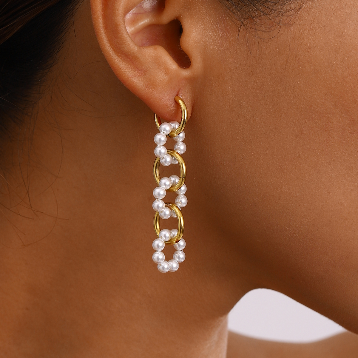 1 Pair Simple Style Classic Style Geometric 304 Stainless Steel Imitation Pearl PVD Coated 18K Real Gold Plated Women's Drop Earrings