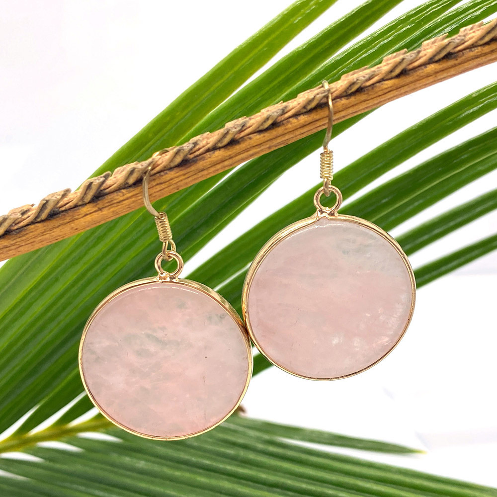 Natural Stone Tiger Eye Lazurite Pendant 26mm Round Edge Drop Earrings DIY Jewelry Accessories Women's Geometric Pattern