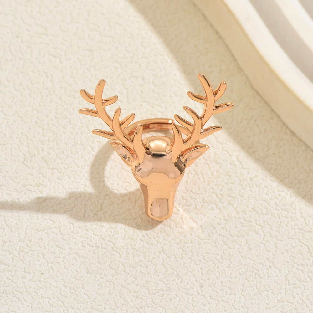 1 Piece Exaggerated Artistic Copper Material Women's Gold Deer Head Shaped Ring Set Suitable For Best Friend Party Gathering Vacation Jewelry Accessories