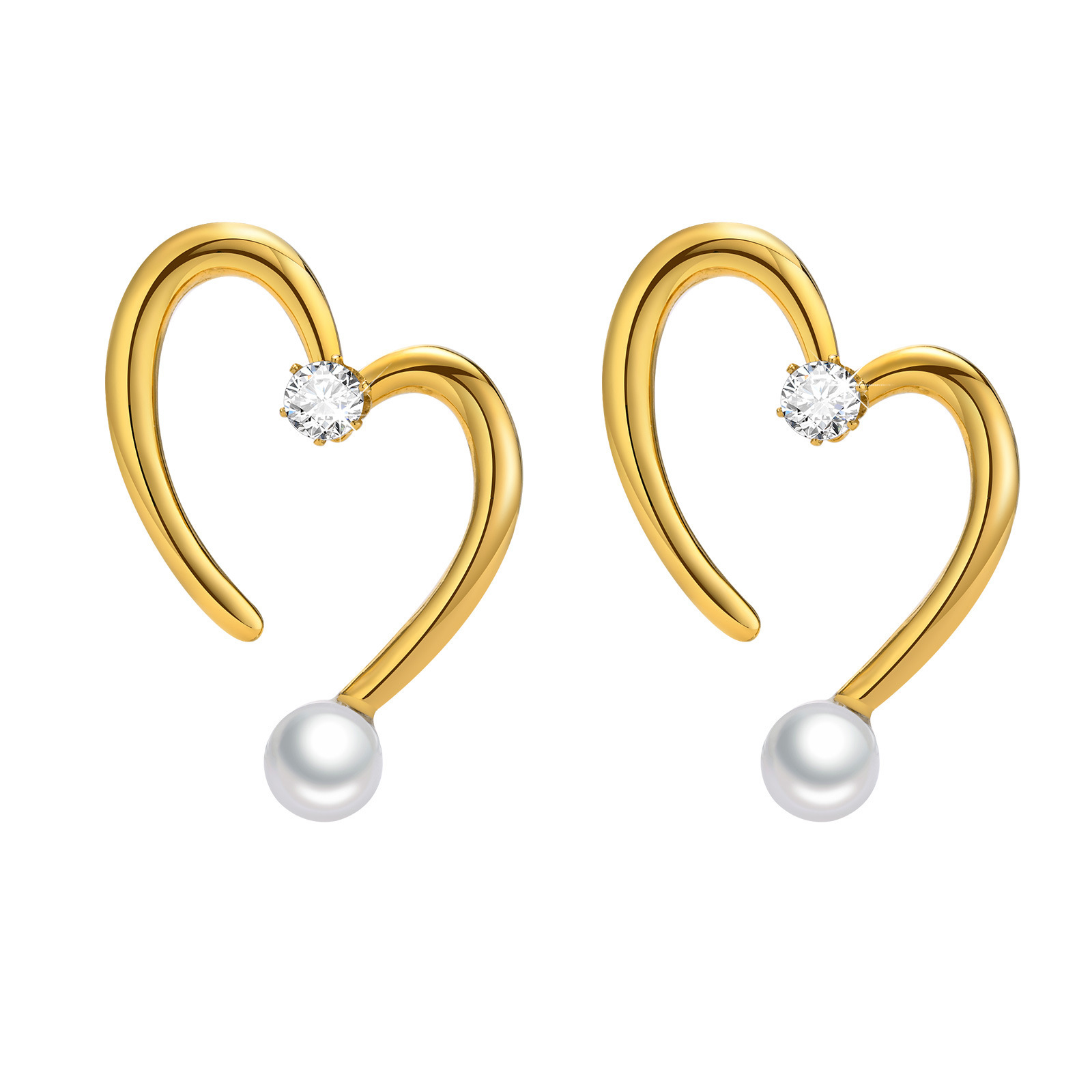 1 Pair Fashion Geometric Heart Shape Inlay 201 Stainless Steel Artificial Pearls Zircon Stainless Steel Earrings