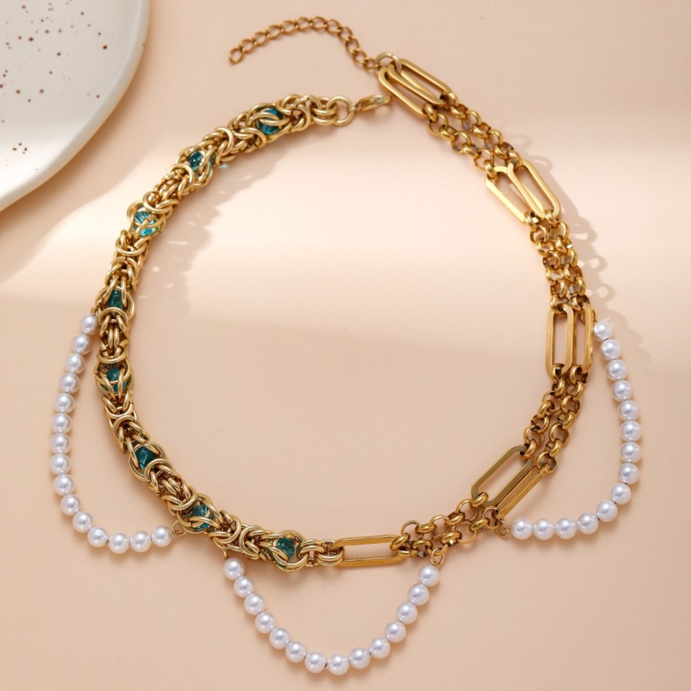 New Light Luxury Minority Retro Ins Style Simple Double-Layer Pearl Necklace Female Fashion Clavicle Chain Neck Strap Neck Accessories