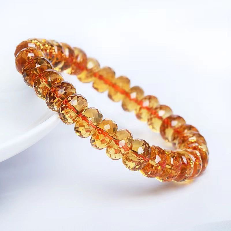 Natural Cut Yellow Crystal Bracelet Brazilian Violent Yellow Diamond Cut Face Hand Chain Red Yellow Green Attract Wealth