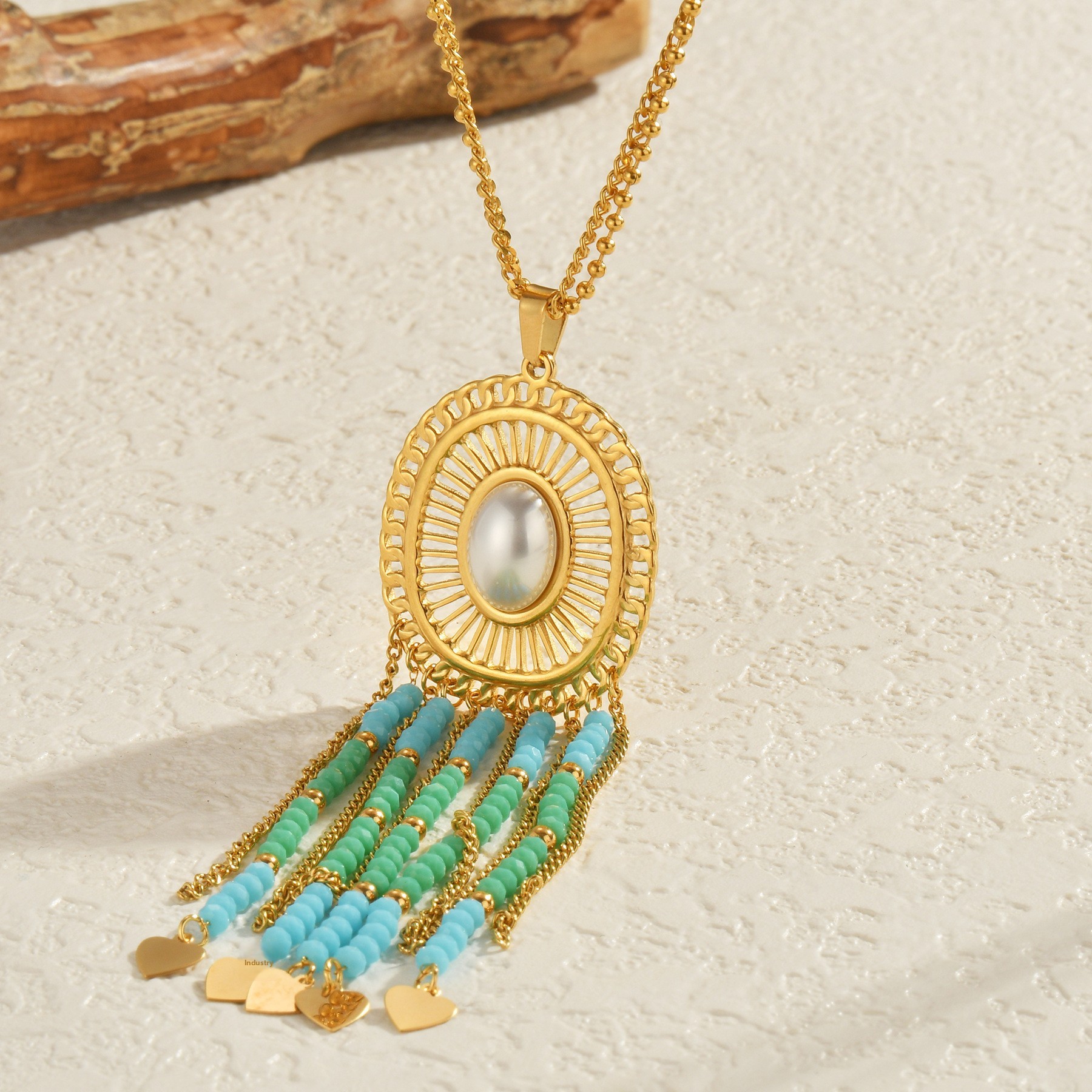 Bohemian Stainless Steel 18K Gold Plated Tassel Sweater Chain Necklace Trendy Women's Geometric Jewelry Accessories