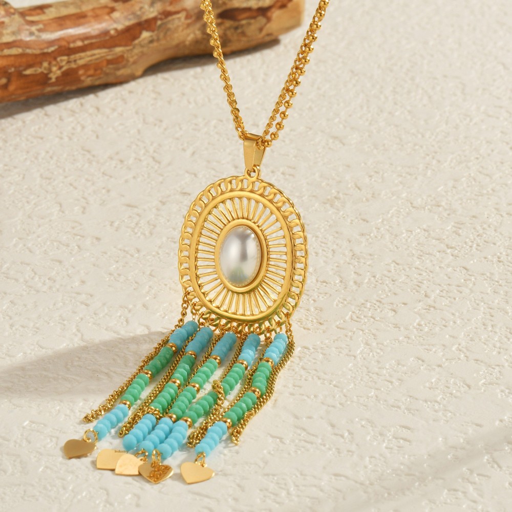 Bohemian Stainless Steel 18K Gold Plated Tassel Sweater Chain Necklace Trendy Women's Geometric Jewelry Accessories
