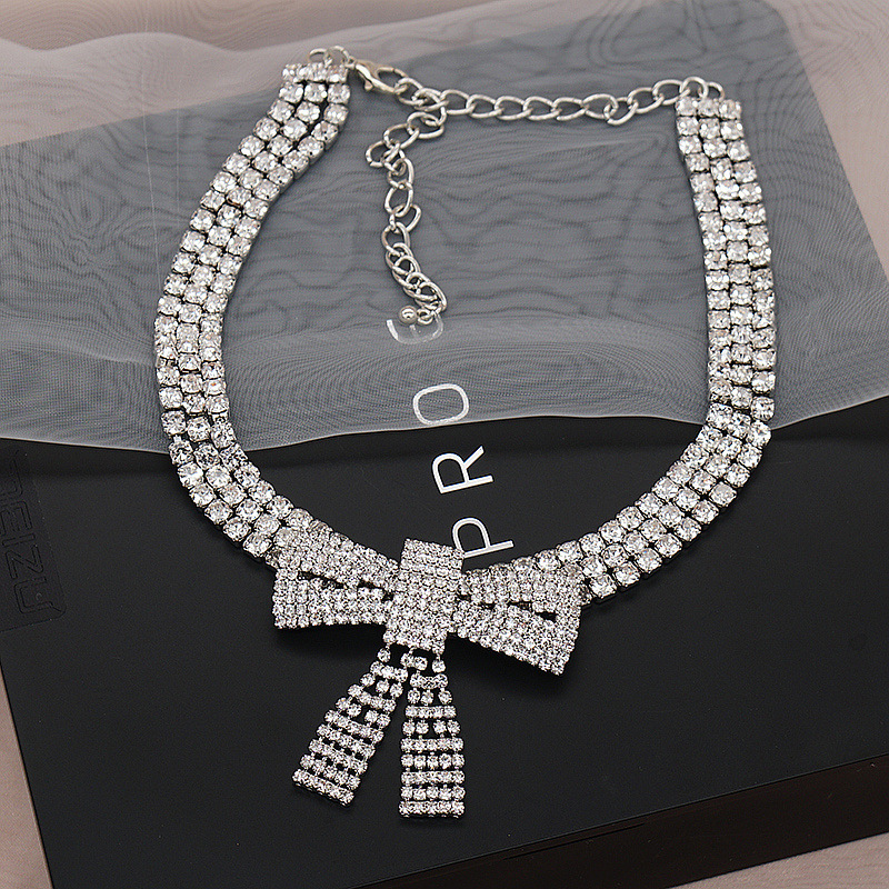 Jewelry Accessories Sexy Full Diamond Large Bow Necklace Choker Diamond For Women