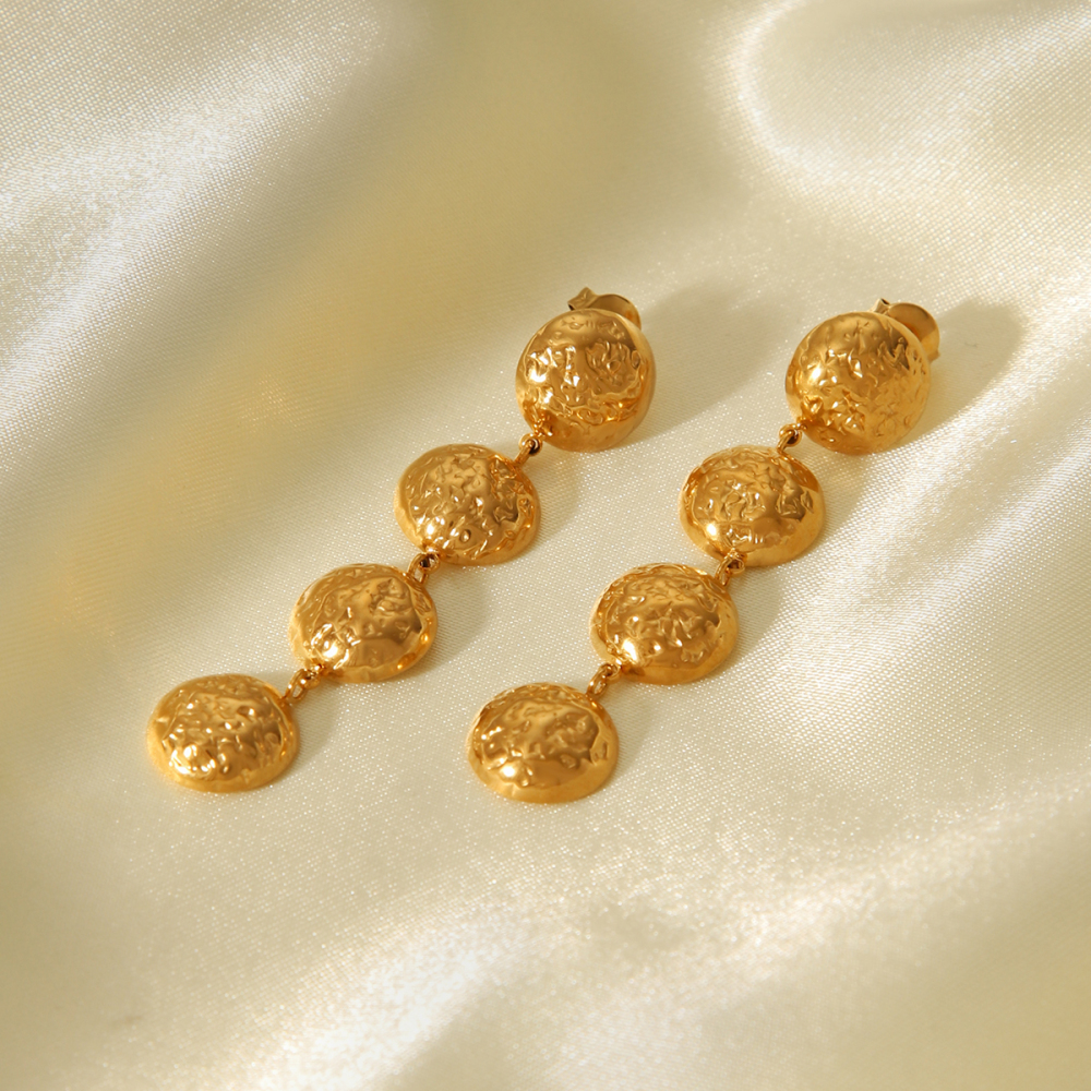 INS Style Round Hammered Pattern Stainless Steel Earrings Tassel Ear Accessories Versatile 18K Gold Titanium Steel Jewelry For Women