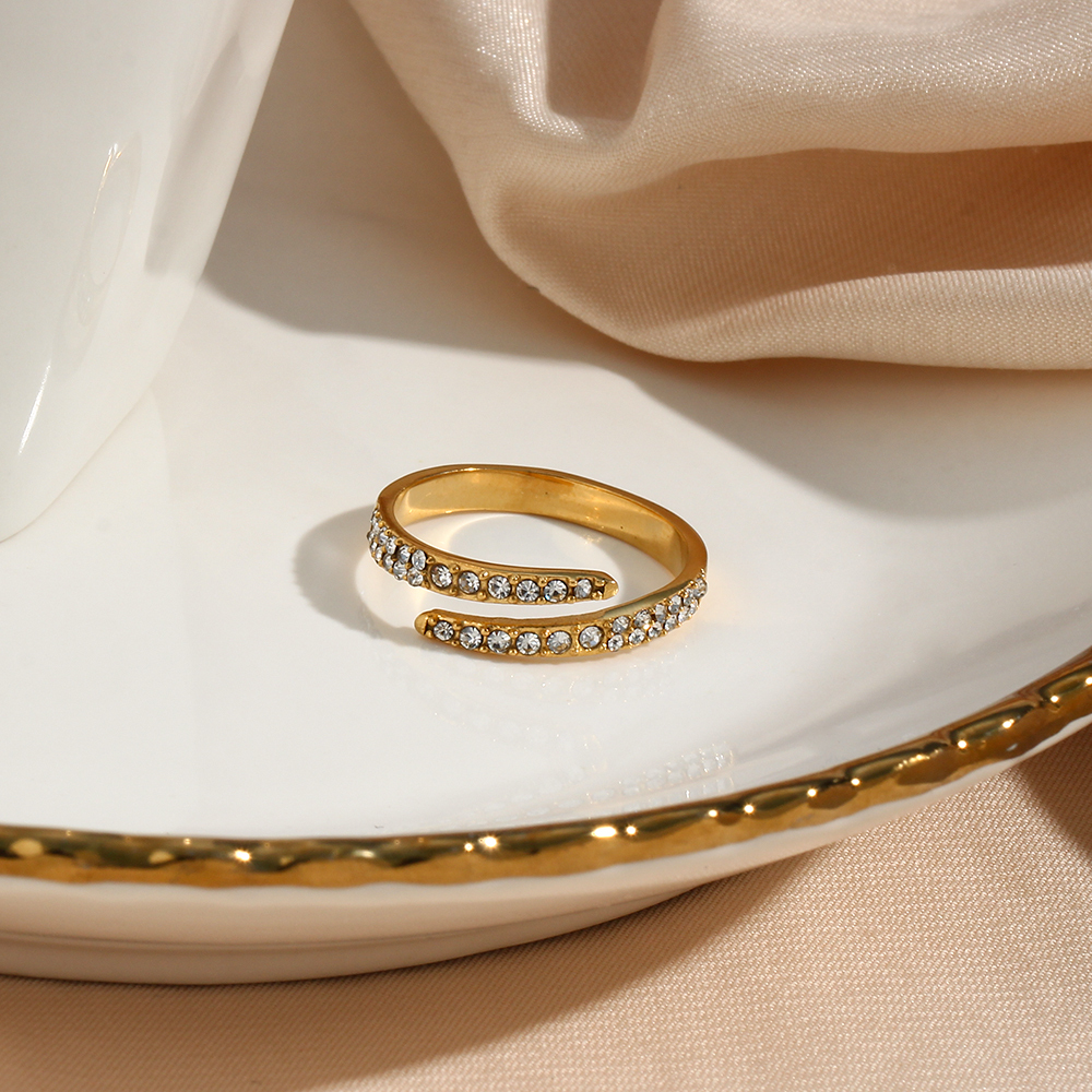 PVD Coated Real Gold Plated 18K Gold Geometric 304 Stainless Steel Fashion Waterproof Non Tarnish Open Ring