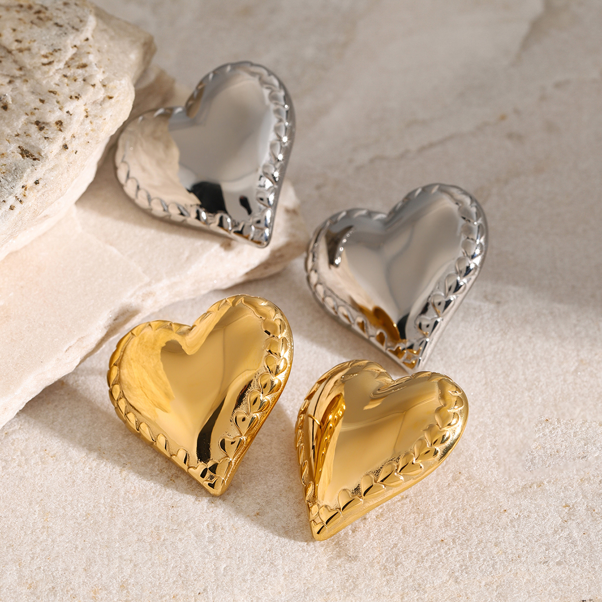 18K Gold Plated 316 Stainless Steel  PVD Coated Heart Shape Simple Style Classic Style Ear Studs For Women's