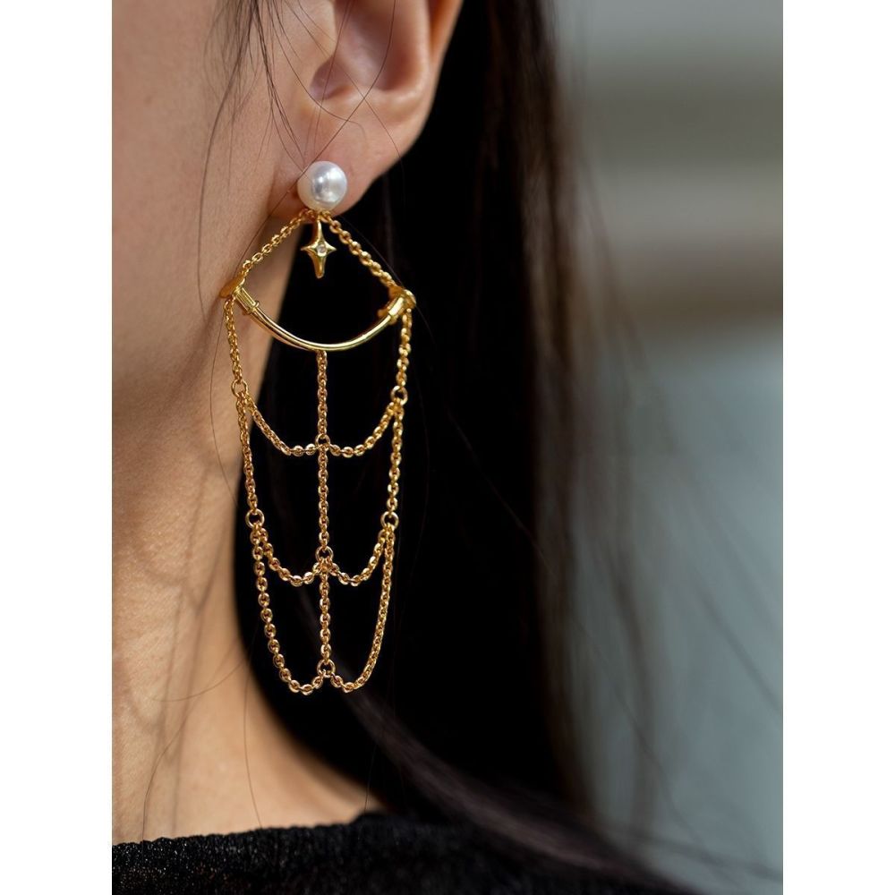 Original Design Net Starlight Pearl Gold Plated Earrings Women's Elegant High-End Feel New Style Fashion Jewelry Accessories