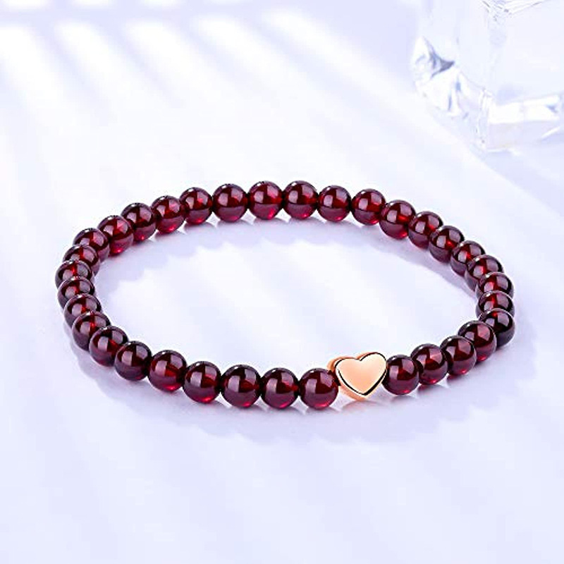 S925 Silver Heart Shaped Love DIY Bracelet Round Beads Jewelry Accessories Wine Red Agate Geometric Pattern Fashion Unisex
