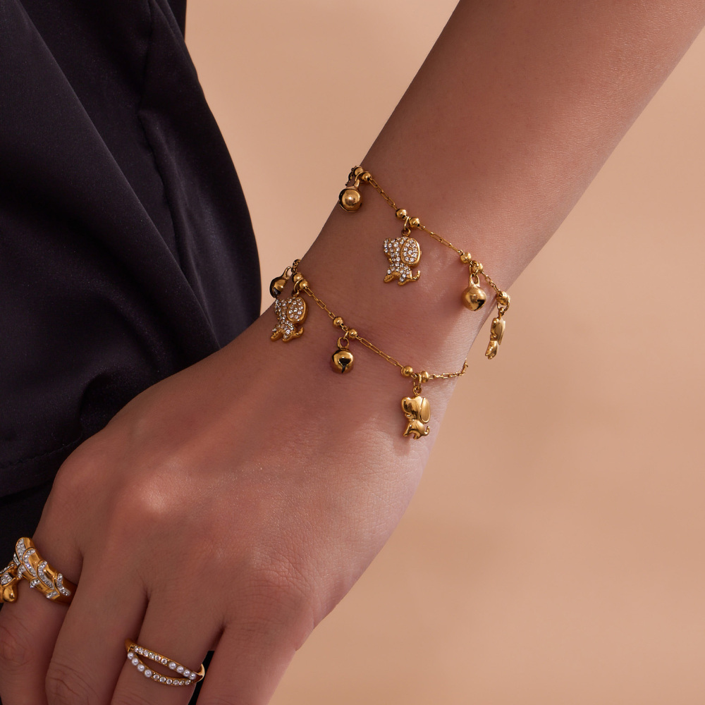 Stainless Steel Dog Zircon Necklace Bracelet DIY Multi Pendant Bell Luxury Versatile Jewelry Accessories Elegant Romantic