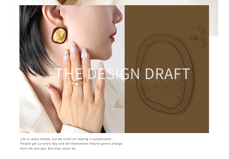 PVD Coated Real Gold Plated 18K Gold Irregular 304 Stainless Steel Retro Waterproof Non Tarnish Ear Studs