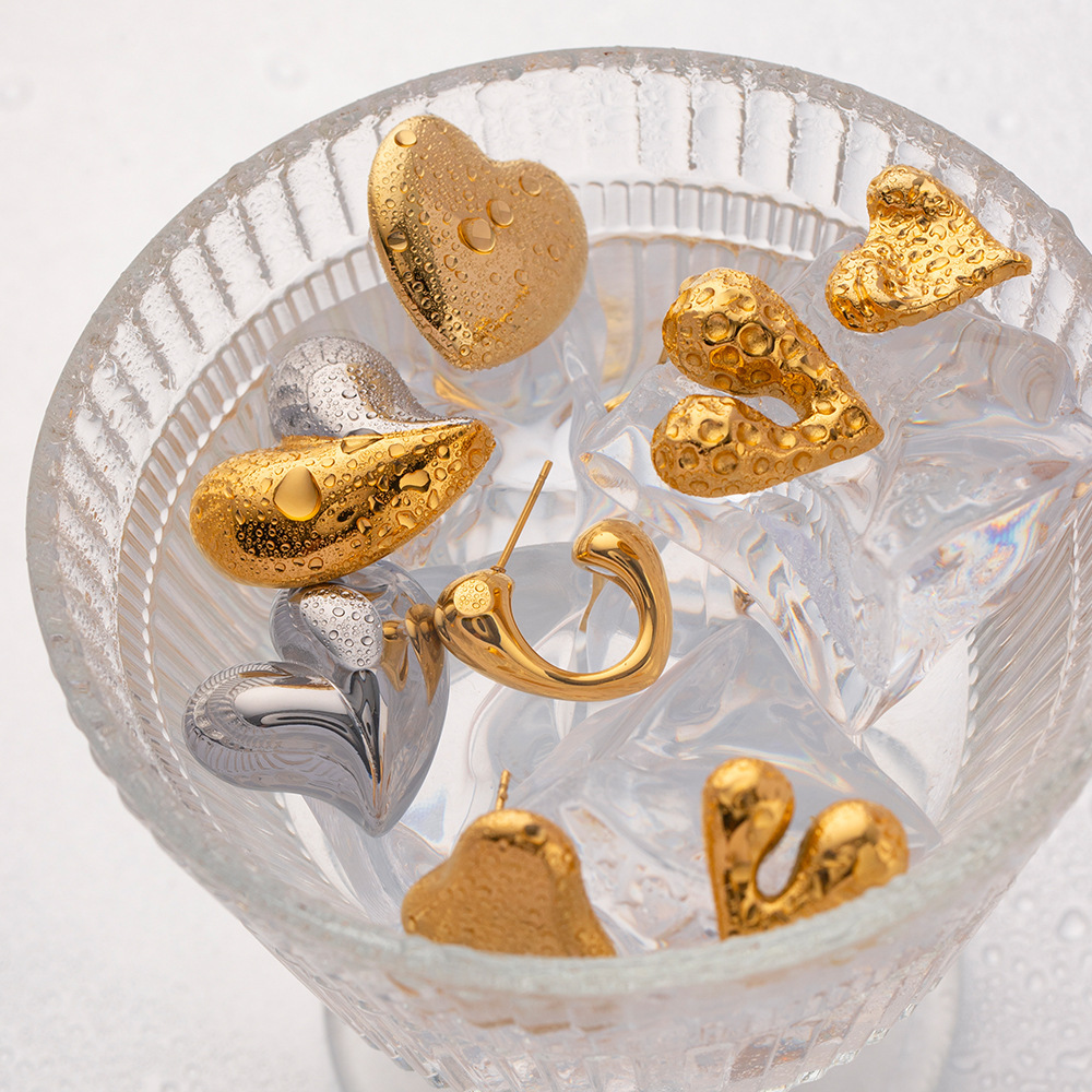Trendy Liquid Heart Shaped Earrings Stainless Steel 18K Gold Plated Geometric Pattern Women's Hoop Style Jewelry Accessories