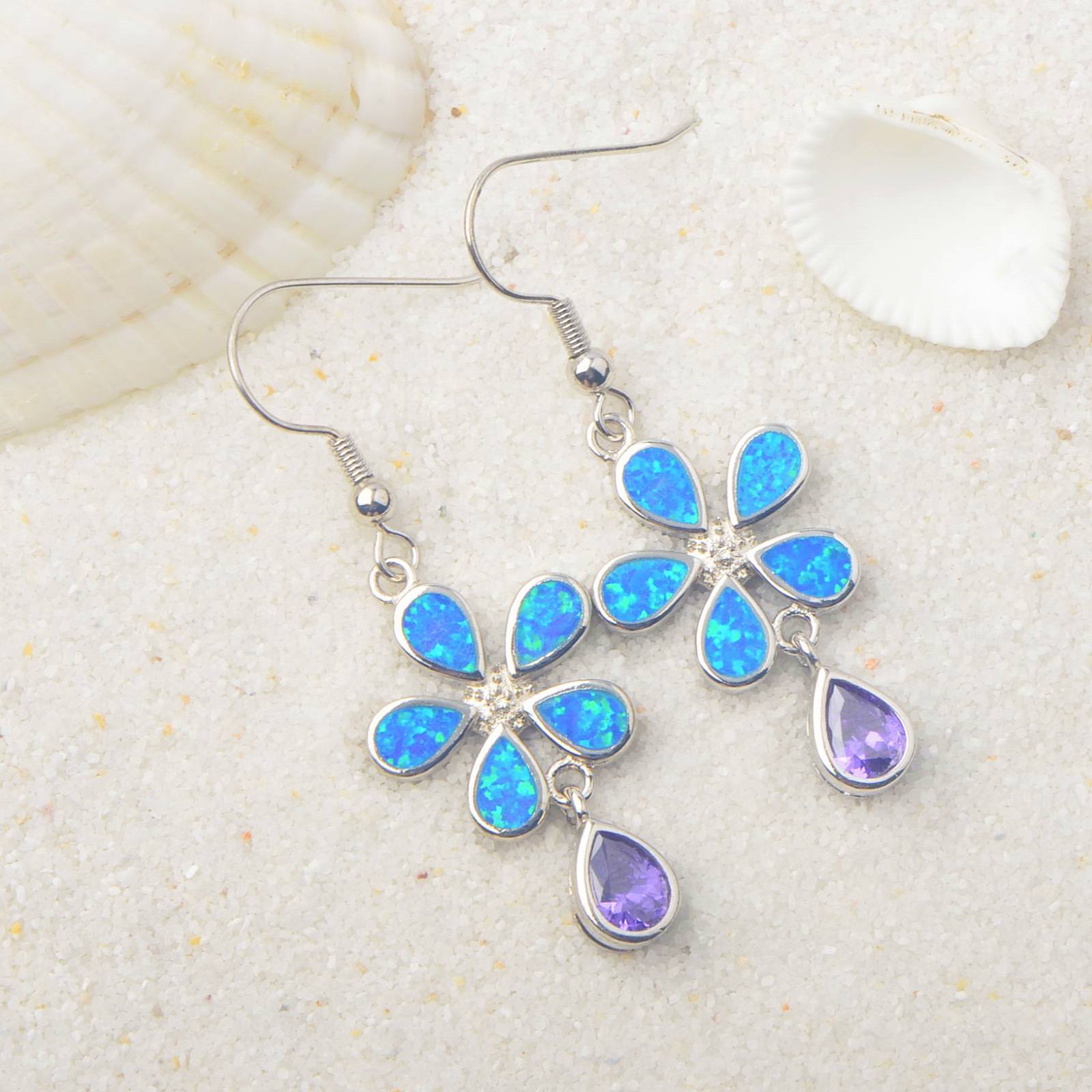 European Style Opal Flower Waterdrop Earrings Simple Design Tea Flower Craft Copper Material Jewelry Accessories