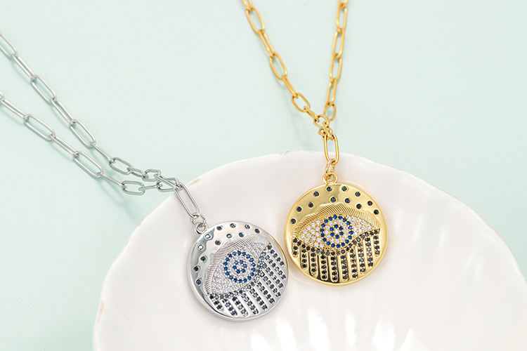 Fashion Copper Micro-encrusted Zircon Devil's Eye Pendent Short Sweater Chain