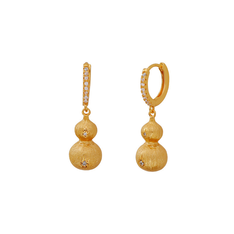 Gold Plated Copper Gourd Pendant Earrings Women's Luxury Style Dangle Earrings Fashionable Trendy Female Jewelry Accessories