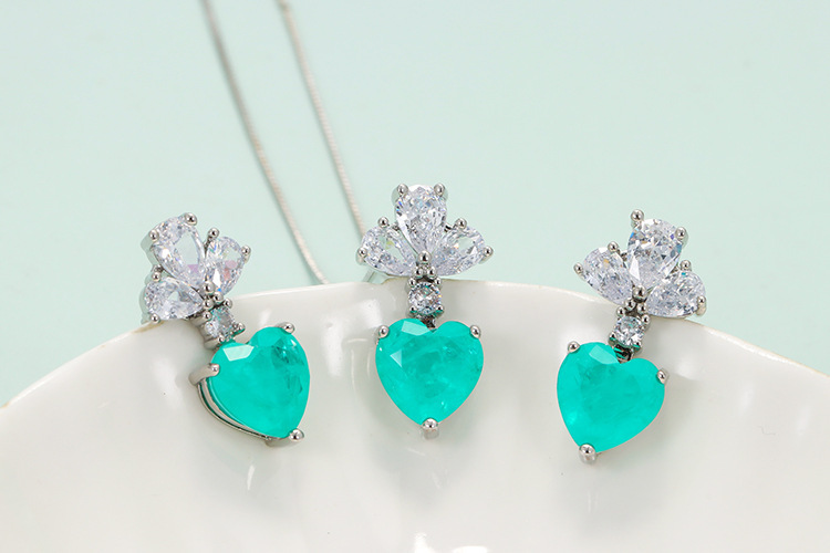 Elegant Heart Shape Copper Inlay Crystal Women's Earrings Necklace