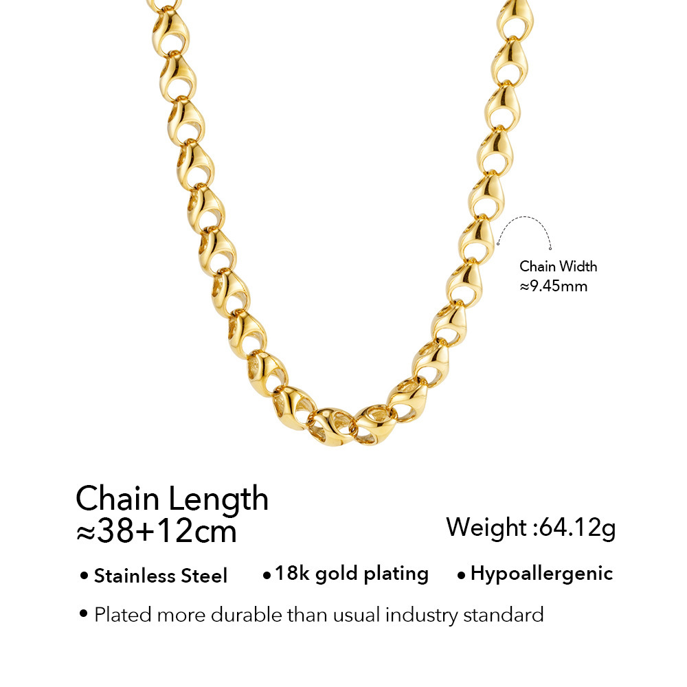 18K Titanium Steel Hollow Bean Shape Waterdrop Necklace  Style Chain Jewelry For Men And Women Daily Wear