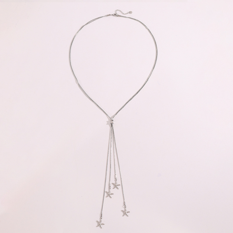 Long Starfish Titanium Steel Necklace Simple Sweater Chain Women's Jewelry Accessories Rose Gold And Silver Colors