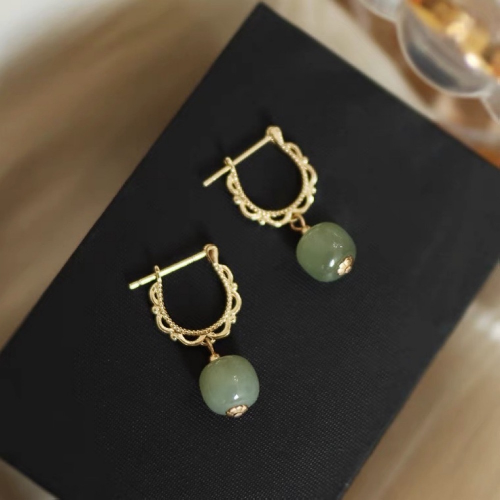 French Retro Turquoise Earrings For Women Soft Lace Flower Ear Clips Palace Ethnic Style Ear Accessories