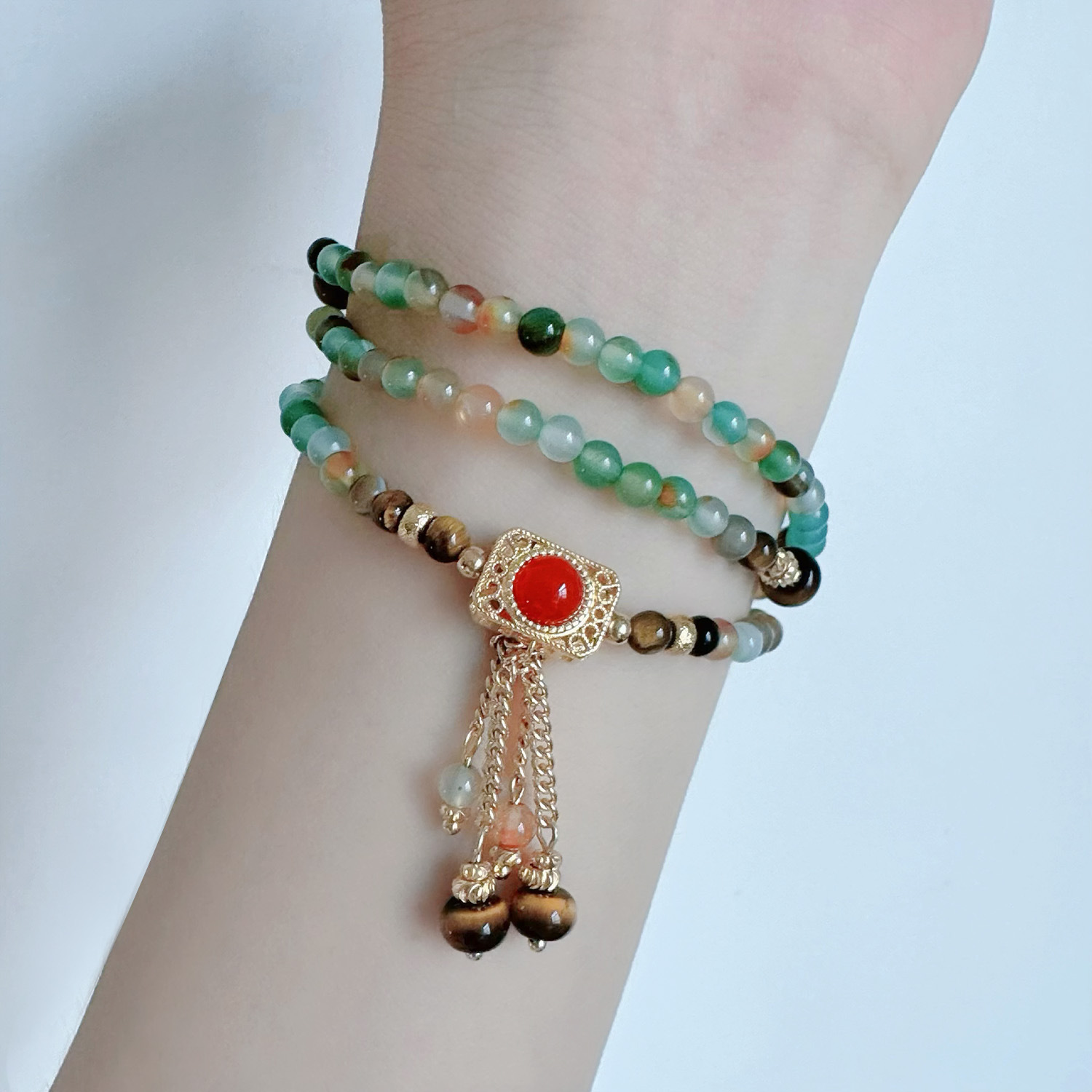 Natural Red Agate Shoushan Stone Double Use New Chinese Style Necklace Bracelet Chinese Style Bell Classical Ethnic Trend