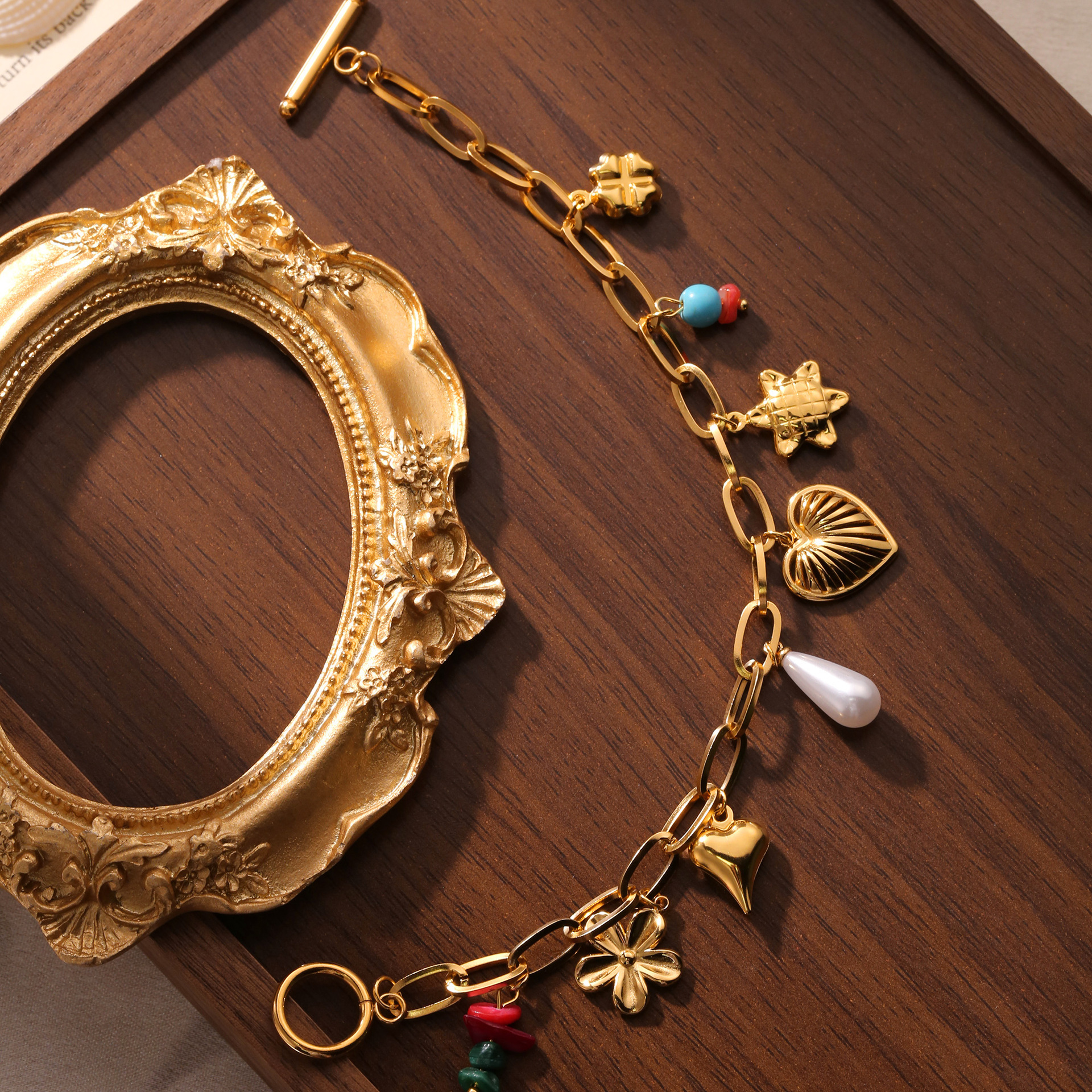 Best-Seller On  Vintage Court Style OT Buckle Multi-Element Flower Love Pendant Bracelet Special-Interest Design High-Grade Female