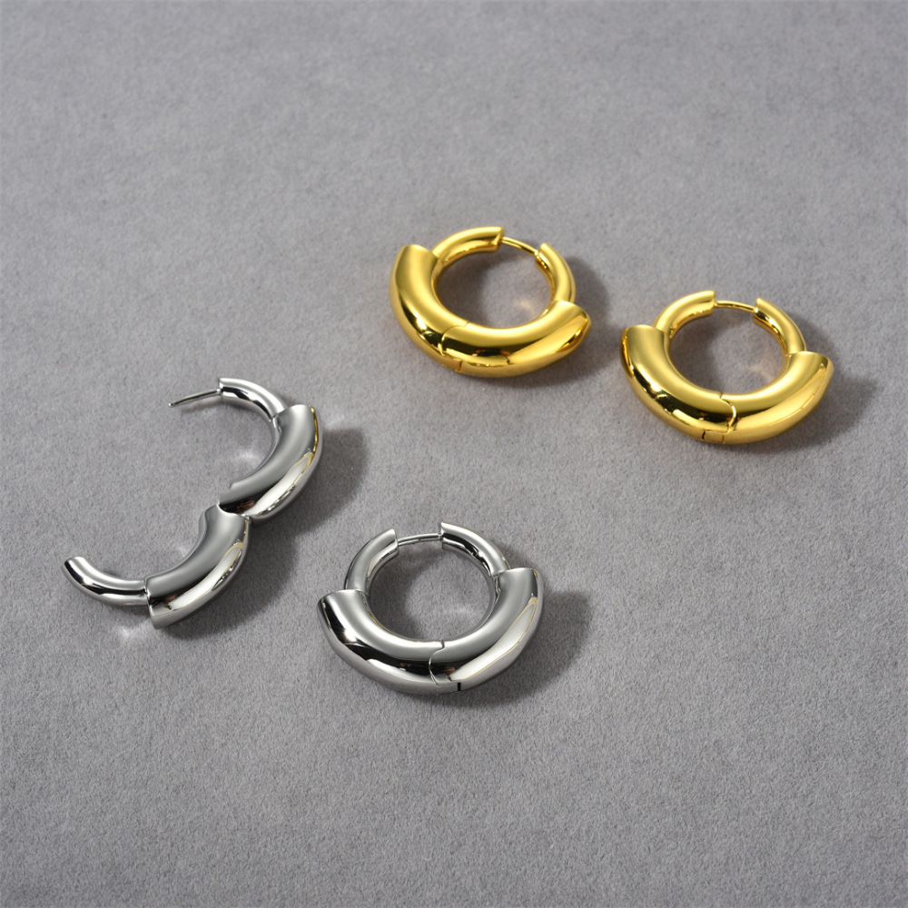 Neutral Style Gold-Plated Copper Round Earrings Fashion OL Geometric Pattern Women's Jewelry Accessories 2024 New Model