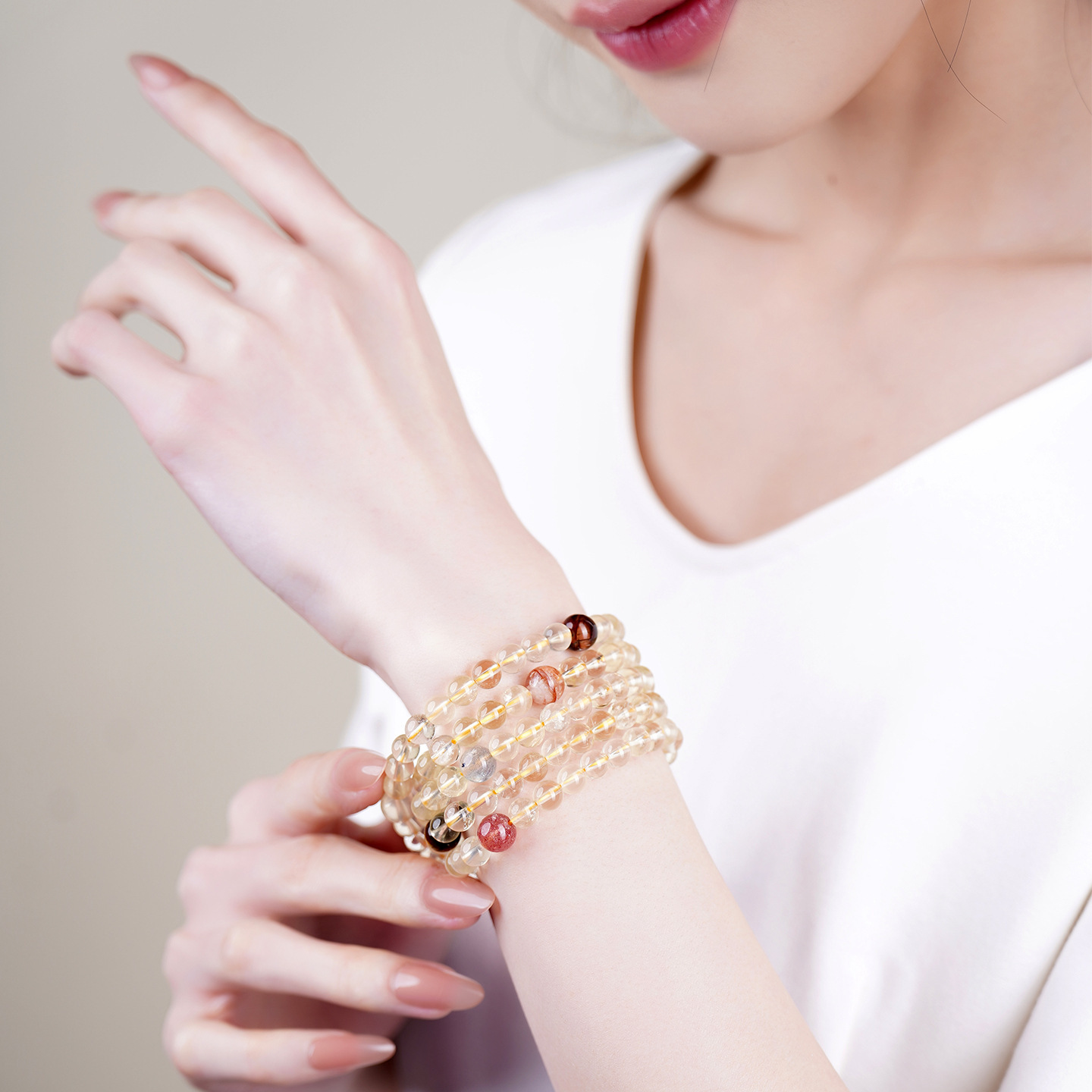 Natural Lemon Yellow Crystal Bracelet Multi-layered Fashion Original Hair Color Women's Style Hand Chain Geometric Pattern