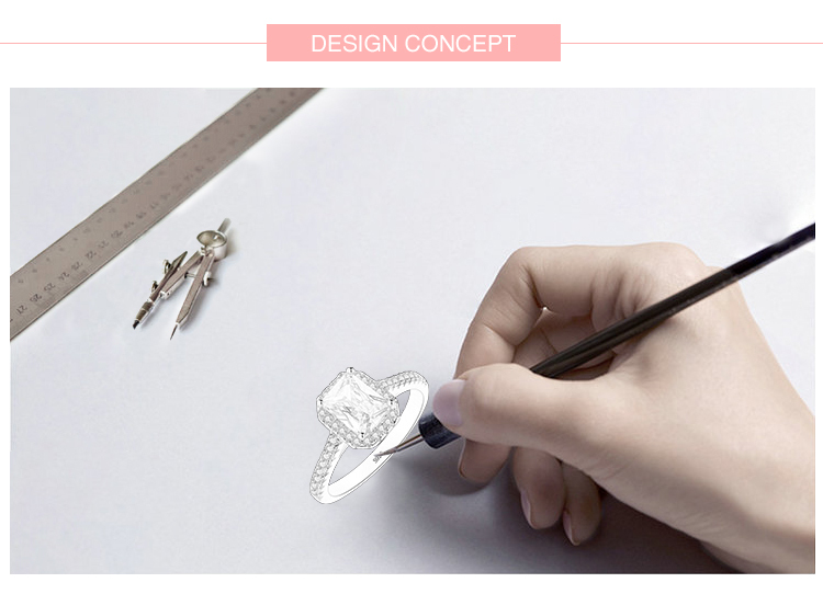 Wedding Engagement 925 Sterling Silver Women'S Zircon Silver Rhodium Plated Rectangle Rings