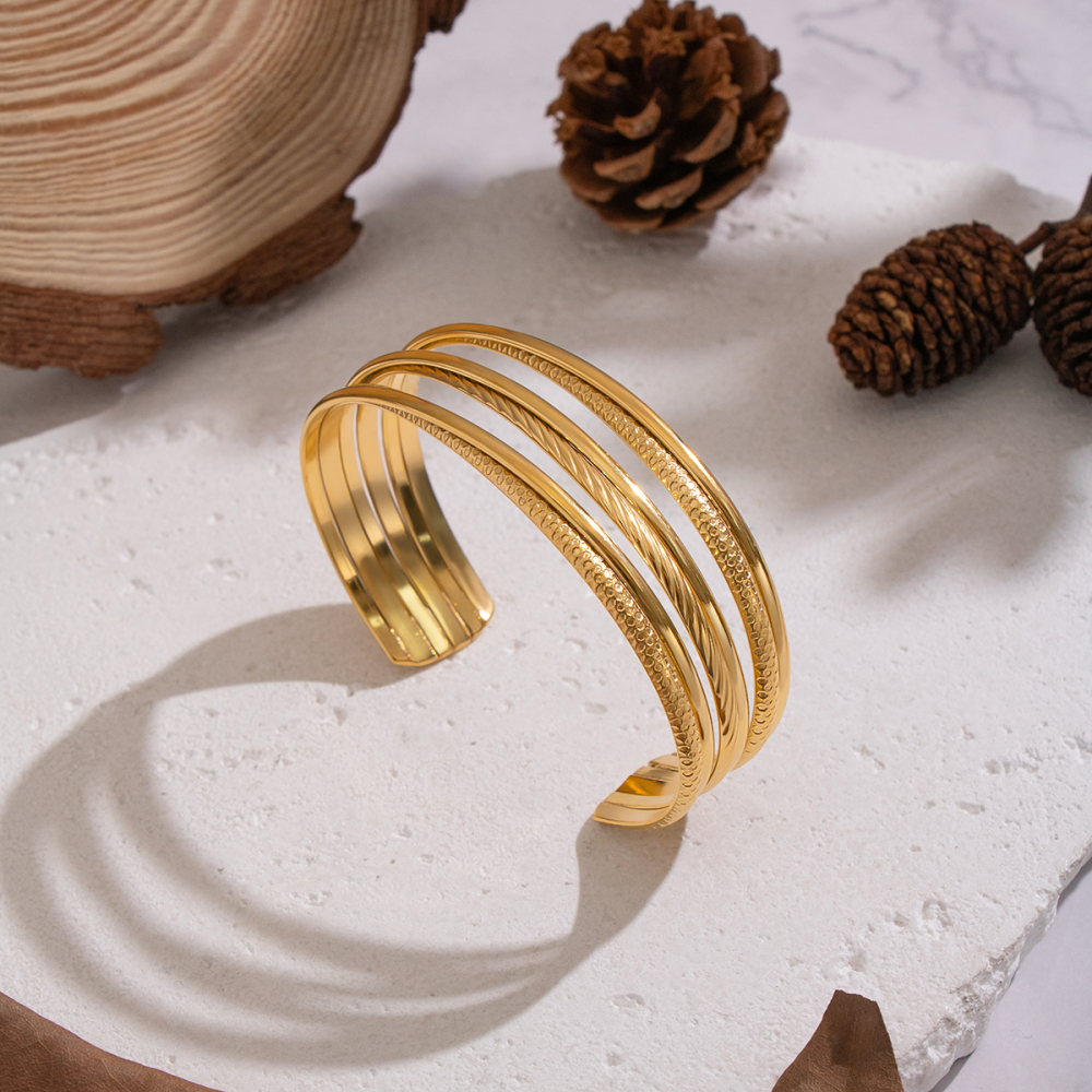 Multi-layer Geometric Ring-shaped 18K Gold Plated 304 Stainless Steel Bracelet Accessories Jewelry For Women Eco-friendly Non-fading Yiwu