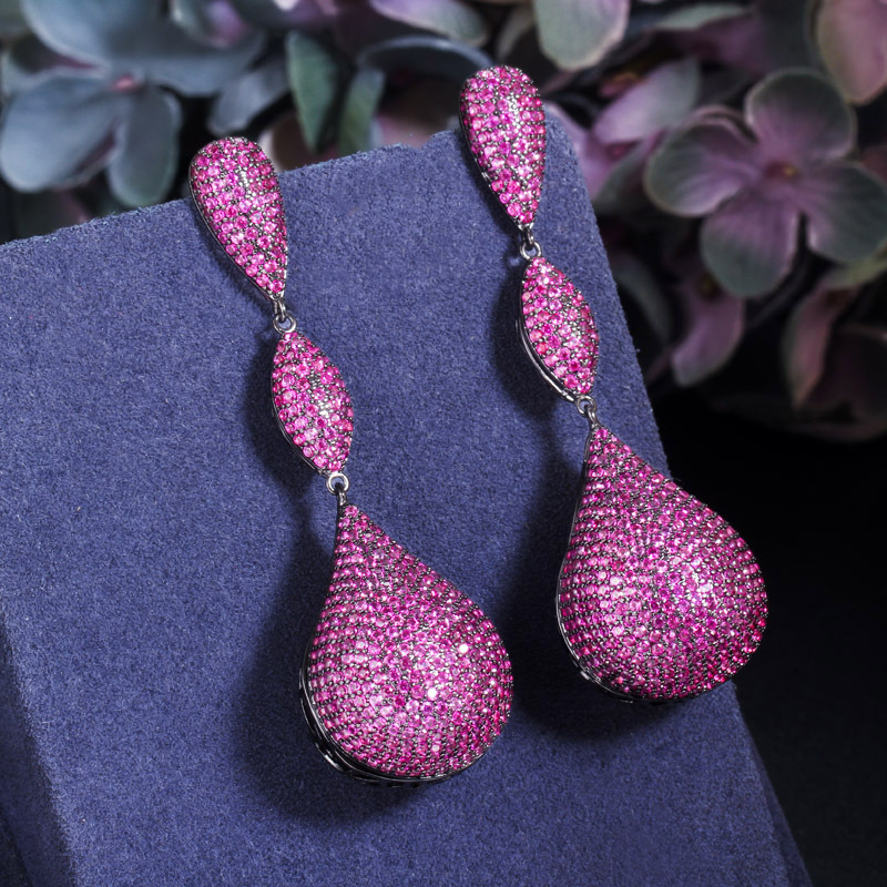 1 Pair Classic Style Geometric Inlay Copper Gem Drop Earrings