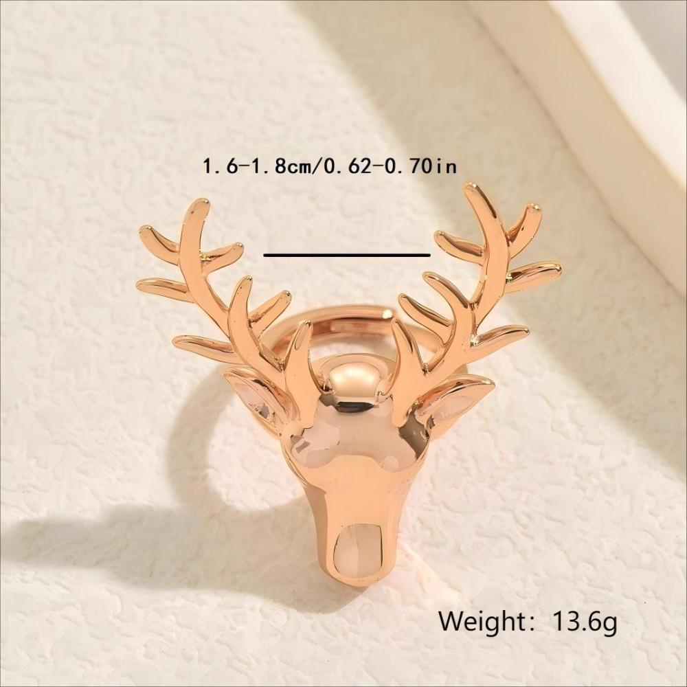 1 Piece Exaggerated Artistic Copper Material Women's Gold Deer Head Shaped Ring Set Suitable For Best Friend Party Gathering Vacation Jewelry Accessories