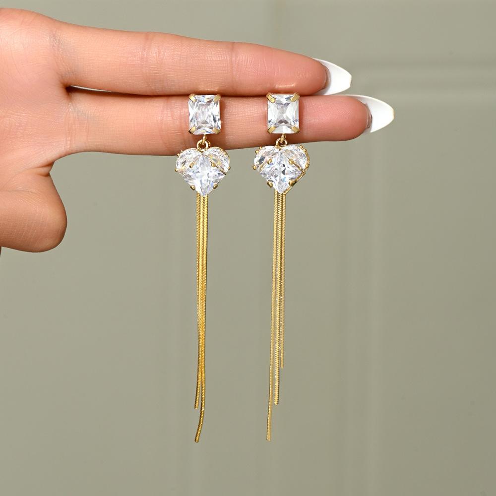 14K Gold Plated Luxury Design Tassel Earrings Women High-End Versatile Trendy Ear Jewelry Heart Shaped Fashion Accessories