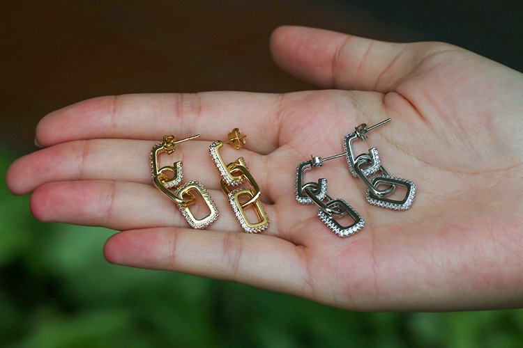 Cross-border New Arrival Personality Double Ring Buckle Earrings Gold-plated Long Earrings For Women Micro Inlaid Zircon Fashion Hip Hop Earrings For Women